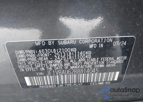 2024 Subaru Wrx Gt из США, поврежденный, VIN JF1VBAU62R8814045